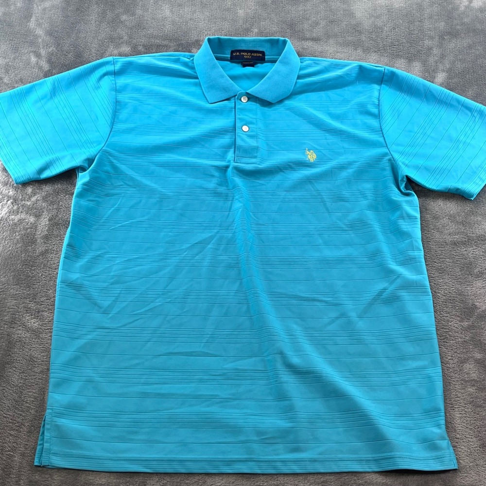 US Polo Assn Golf Shirt Mens Large Blue Textured Stripe Polo 1162871X Vera